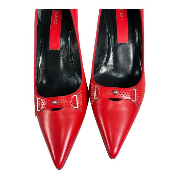 Marc Jacobs Red Leather Heels Size 8 Made in Italy Silver Accent Vintage Style - Picture 16 of 16